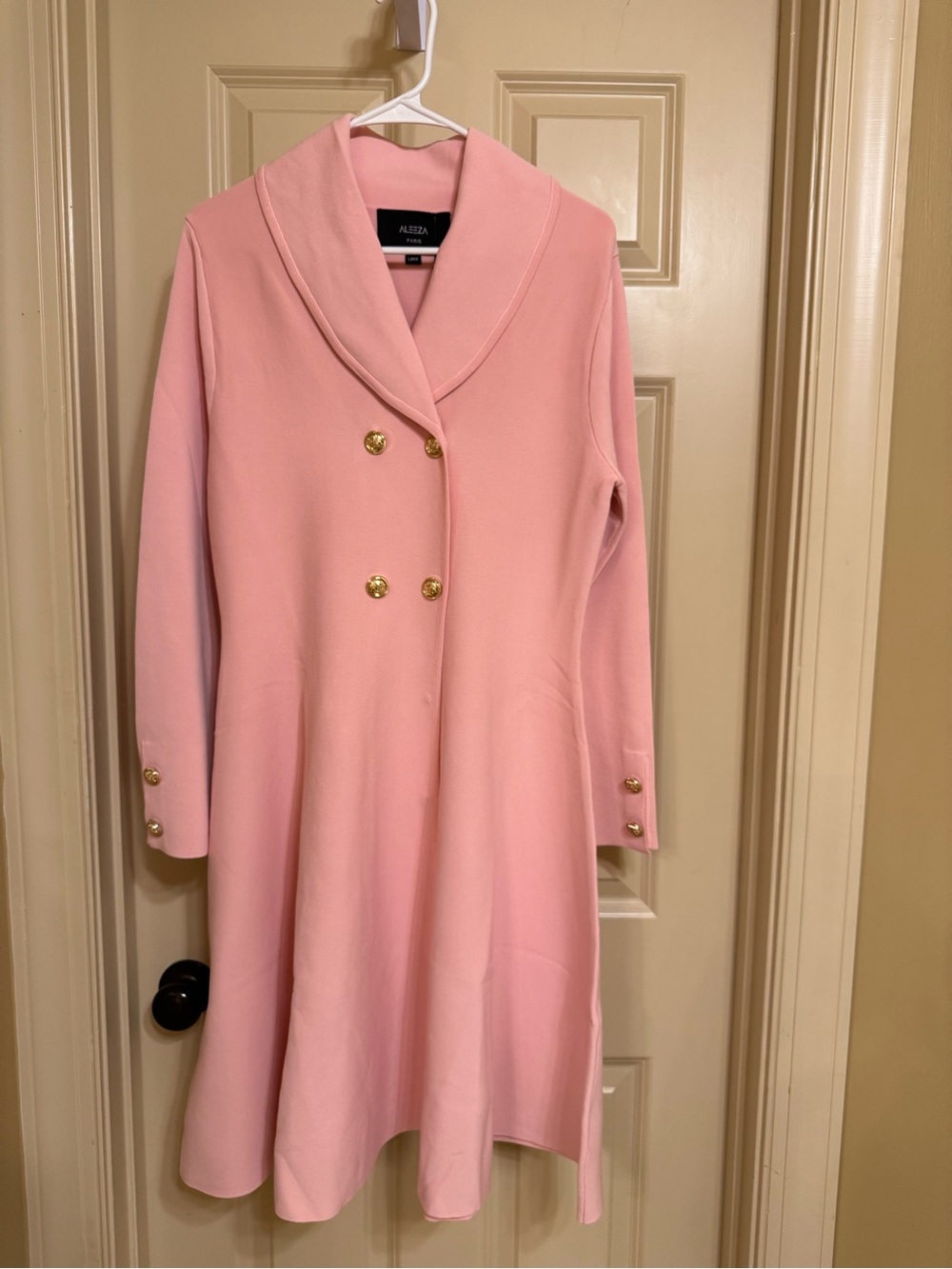 Allegra K Pink Double-Breasted Long Sleeve Dress Coat with Gold Buttons